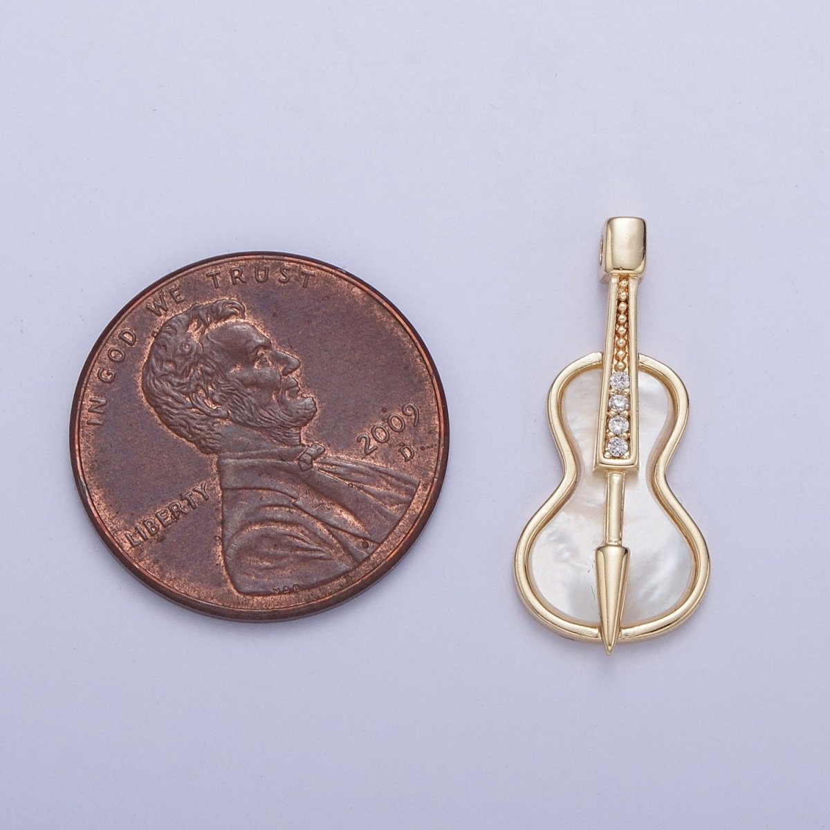 Gold Mother of Pearl Music Instrument Cello, Guitar, Violin Charm AG-076
