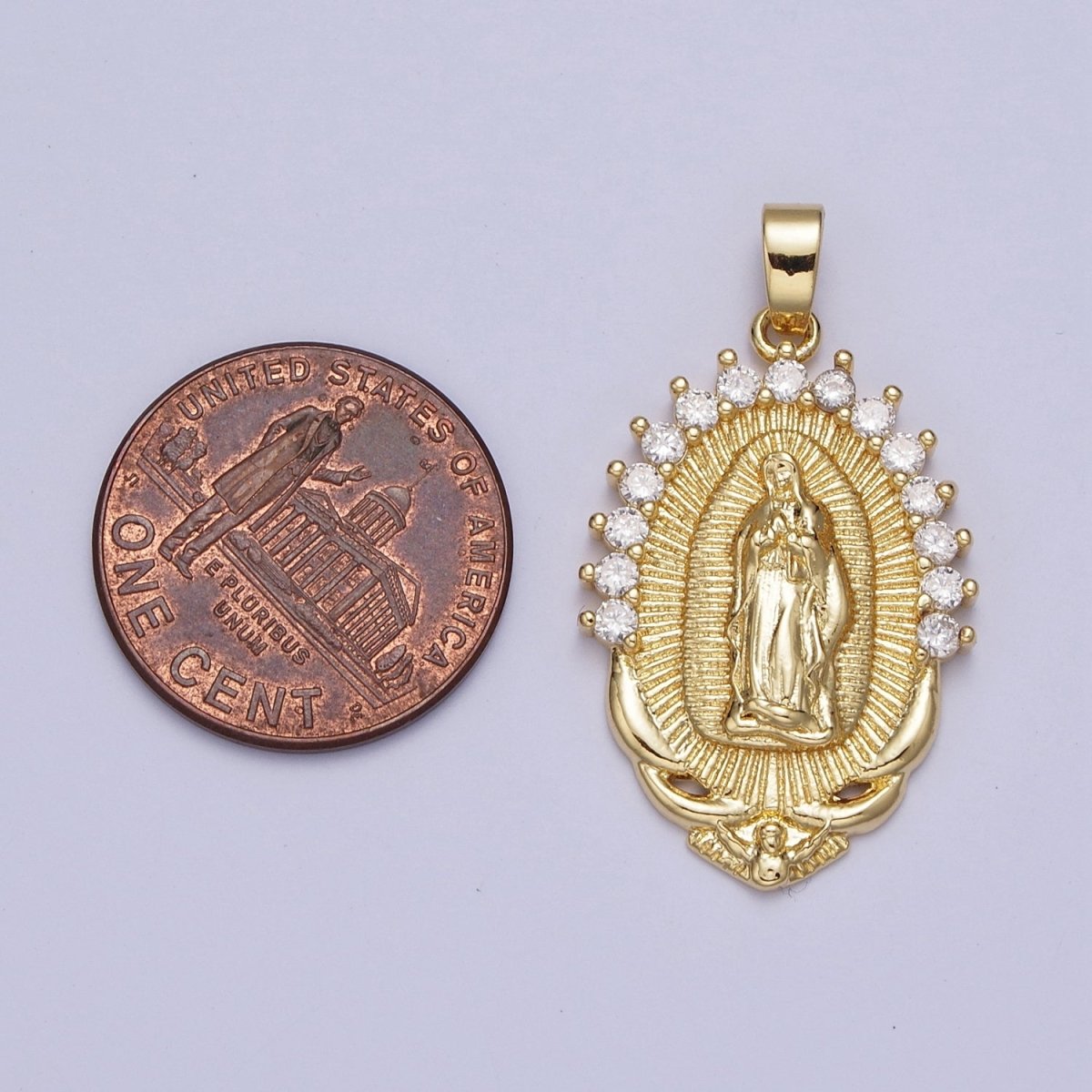 Gold Mother Virgin Mary Catholic Bijoux Sunburst Cubic Zirconia Lined Pendant For DIY Jewelry Making | X-522