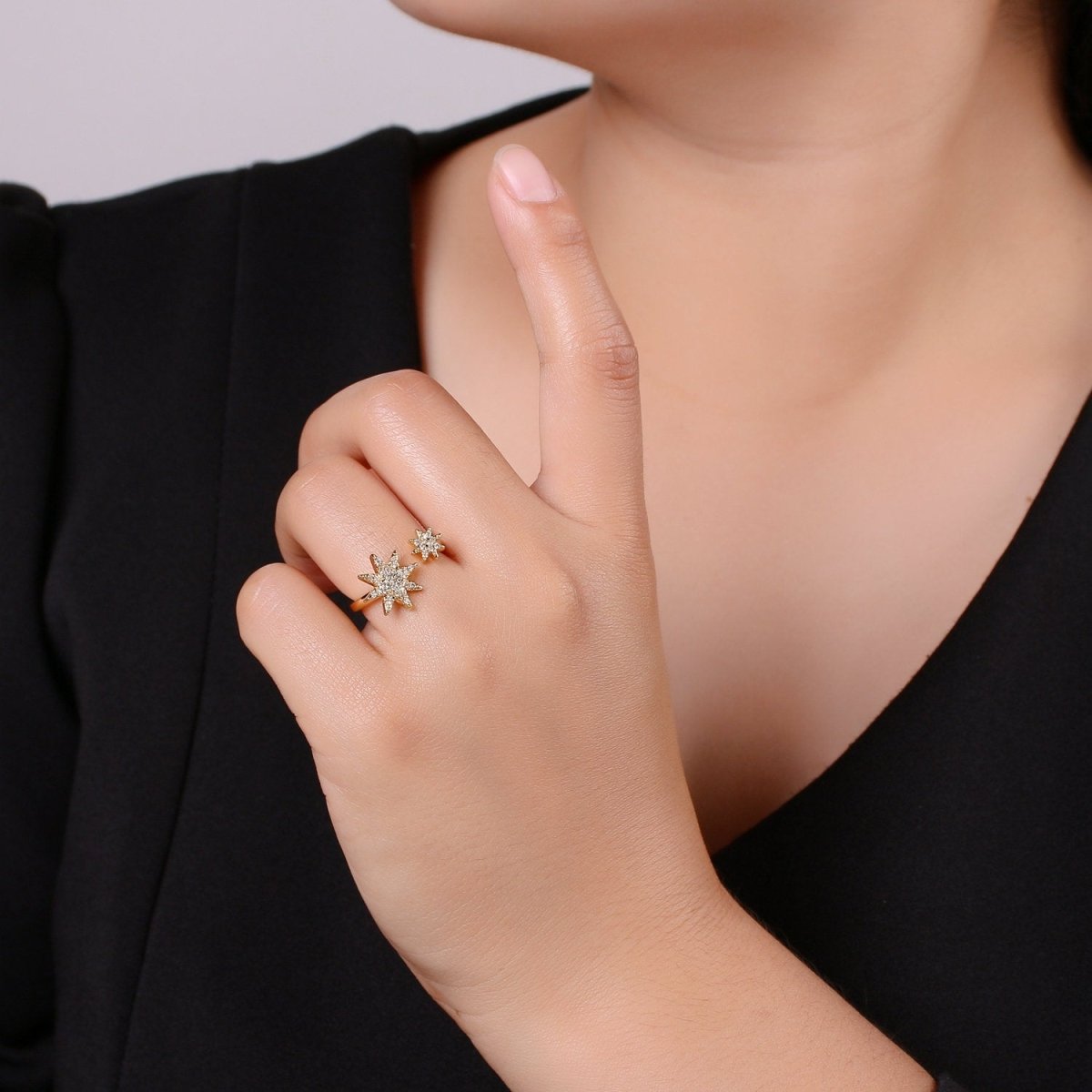 Gold North Star Ring, Dainty Star Ring, Adjustable Ring, Minimalist Star Ring, Minimalist Ring, Stackable Open Ring, Celestial Jewelry, R-100