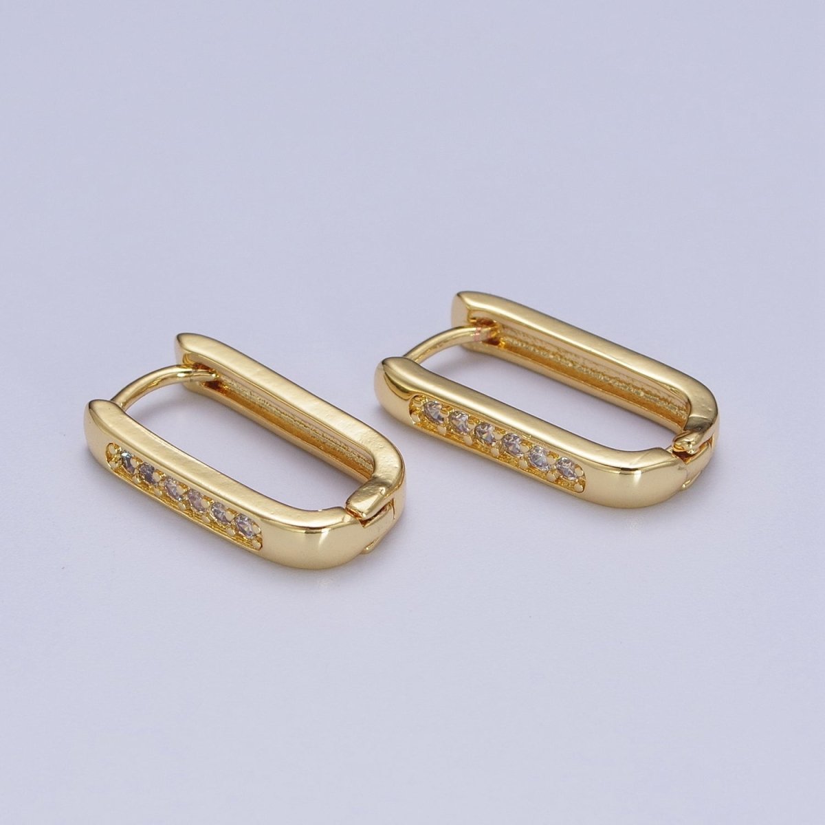 Gold Oblong U Shaped Micro Paved CZ Huggie Hoop Earrings | AD-154