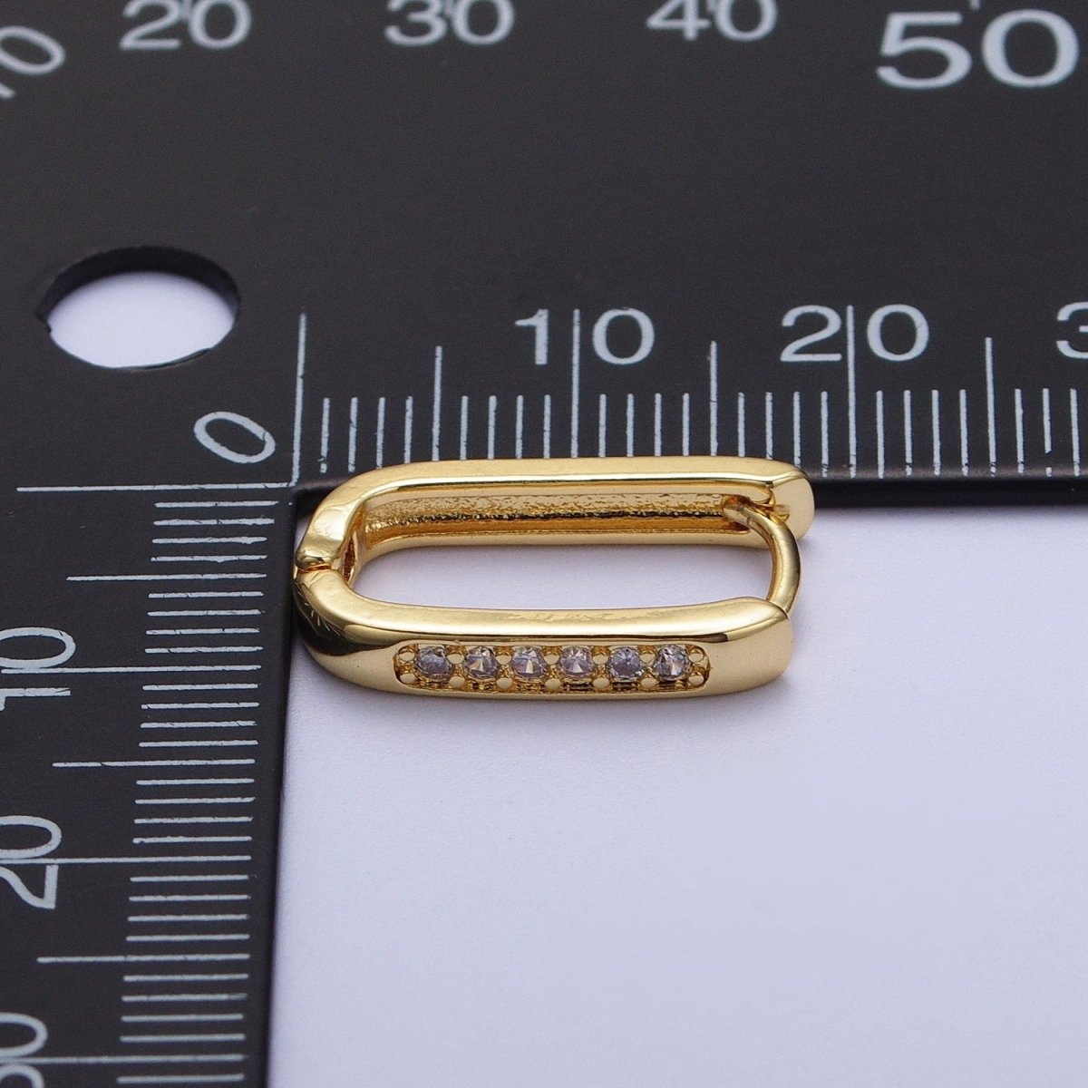 Gold Oblong U Shaped Micro Paved CZ Huggie Hoop Earrings | AD-154