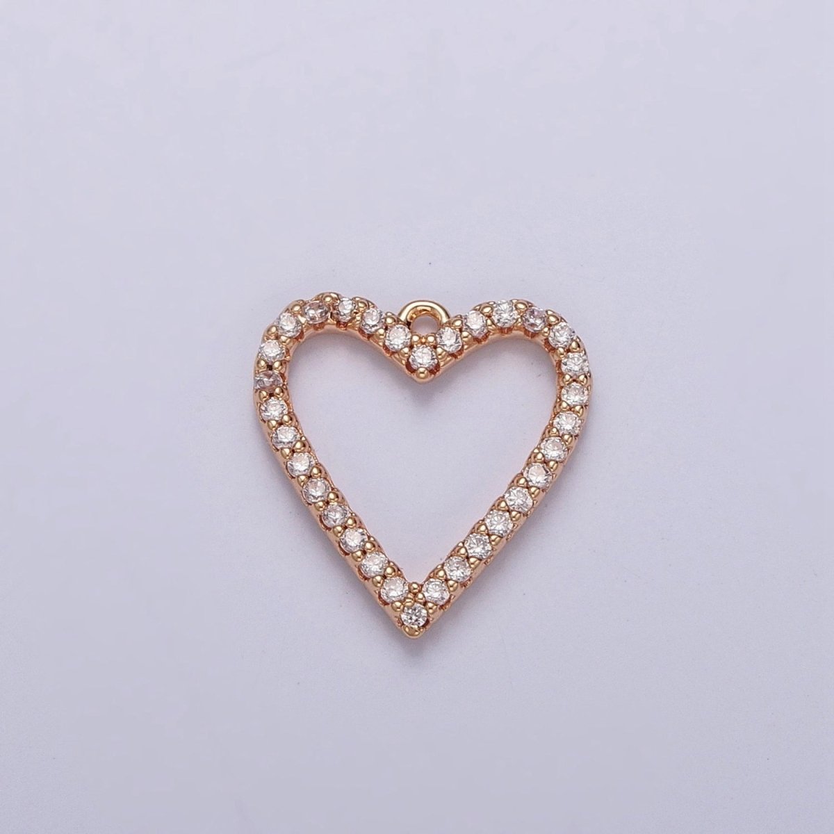Gold Open Heart Outline Micro Paved CZ Charm For Valentine Love Jewelry Making | X-815
