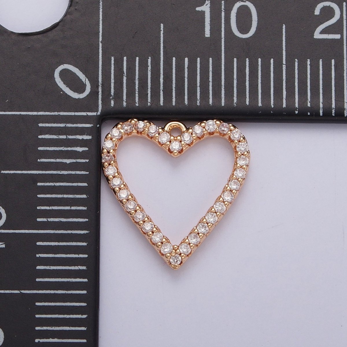 Gold Open Heart Outline Micro Paved CZ Charm For Valentine Love Jewelry Making | X-815