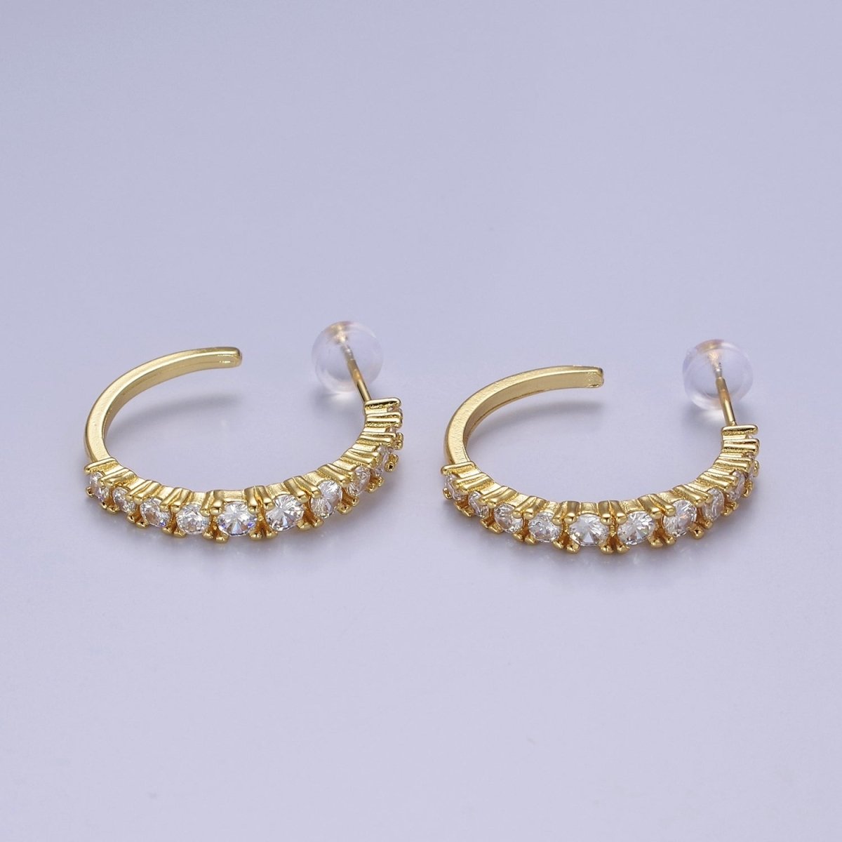 Gold Pave CZ Hoop Earring 25mm Hoops V-162