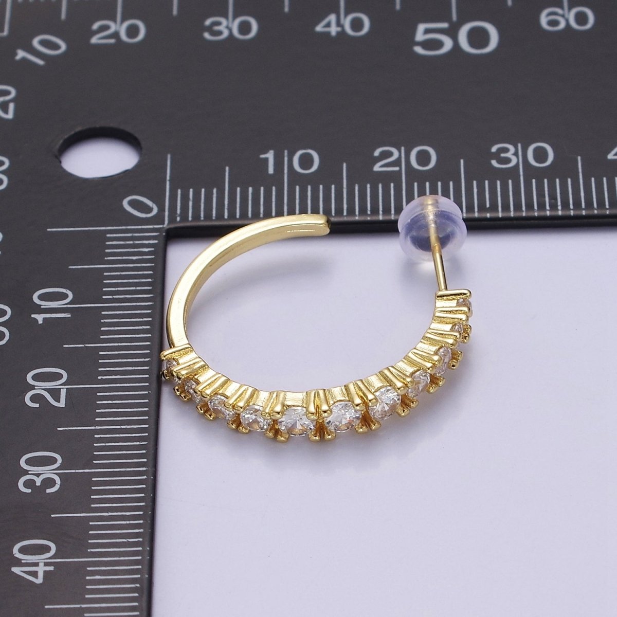 Gold Pave CZ Hoop Earring 25mm Hoops V-162