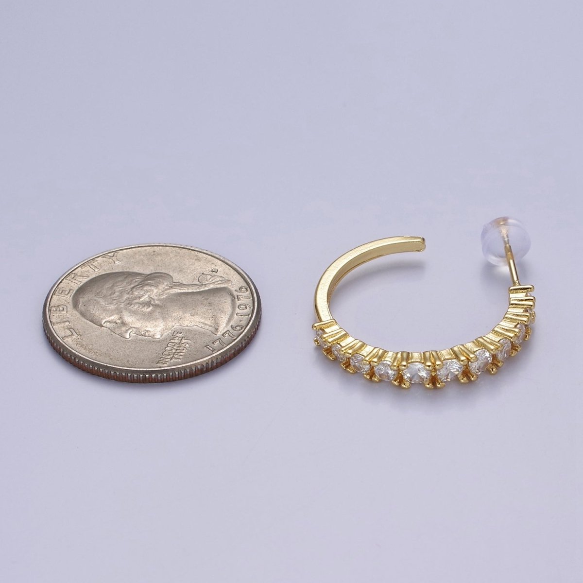 Gold Pave CZ Hoop Earring 25mm Hoops V-162