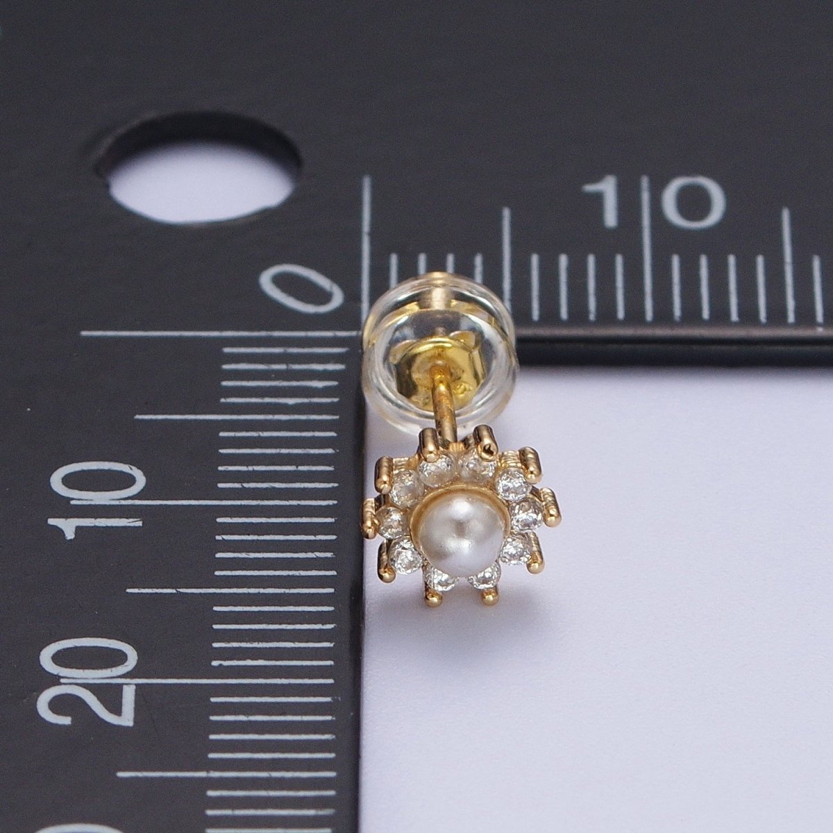 Gold Pearl Flower Stud Earrings, Celestial Sunburst Star Sun Stud Earrings Jewelry | AD-031