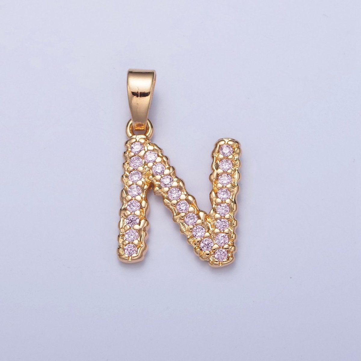 Gold Pink Pave Initial Charms, Gold Letter Charms , CZ Initial Charm, Cubic Zirconia Letters A-A1952-A-A1964