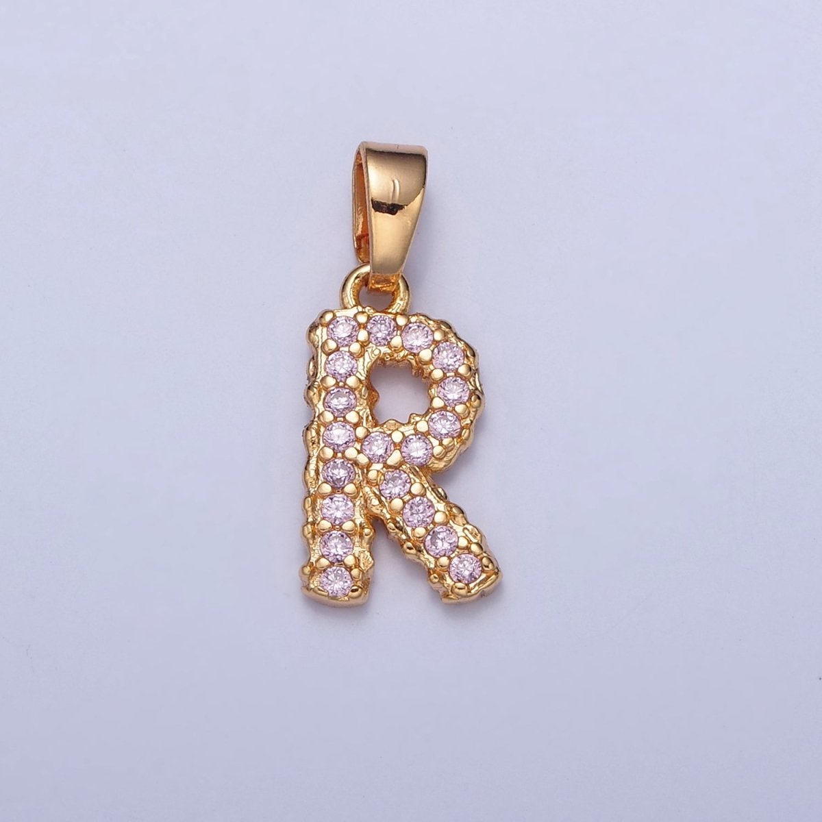 Gold Pink Pave Initial Charms, Gold Letter Charms , CZ Initial Charm, Cubic Zirconia Letters A-A1952-A-A1964