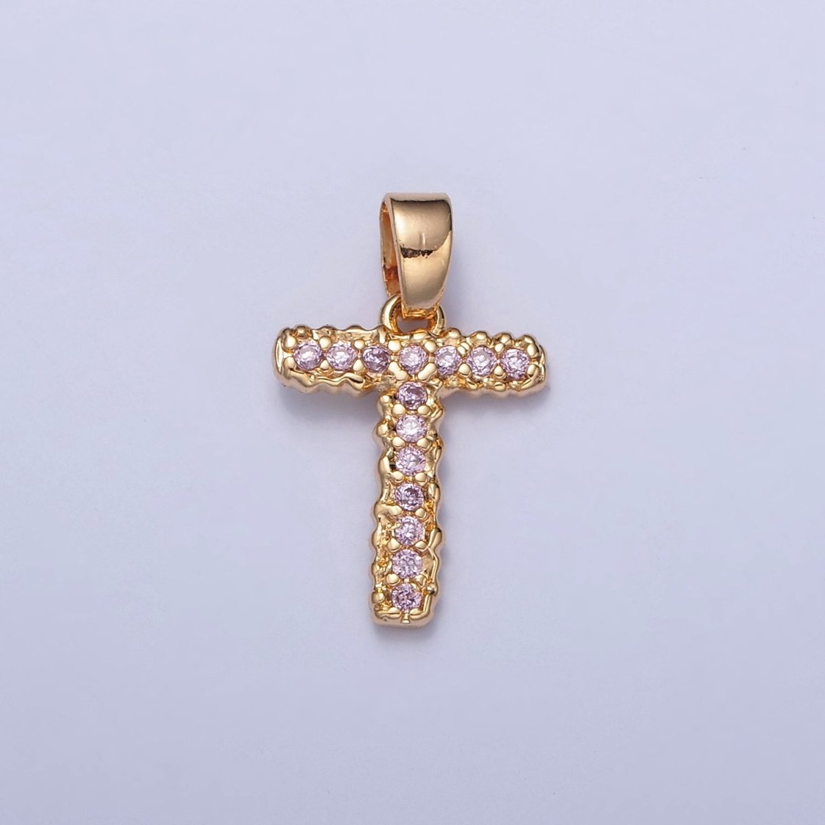 Gold Pink Pave Initial Charms, Gold Letter Charms , CZ Initial Charm, Cubic Zirconia Letters A-A1952-A-A1964