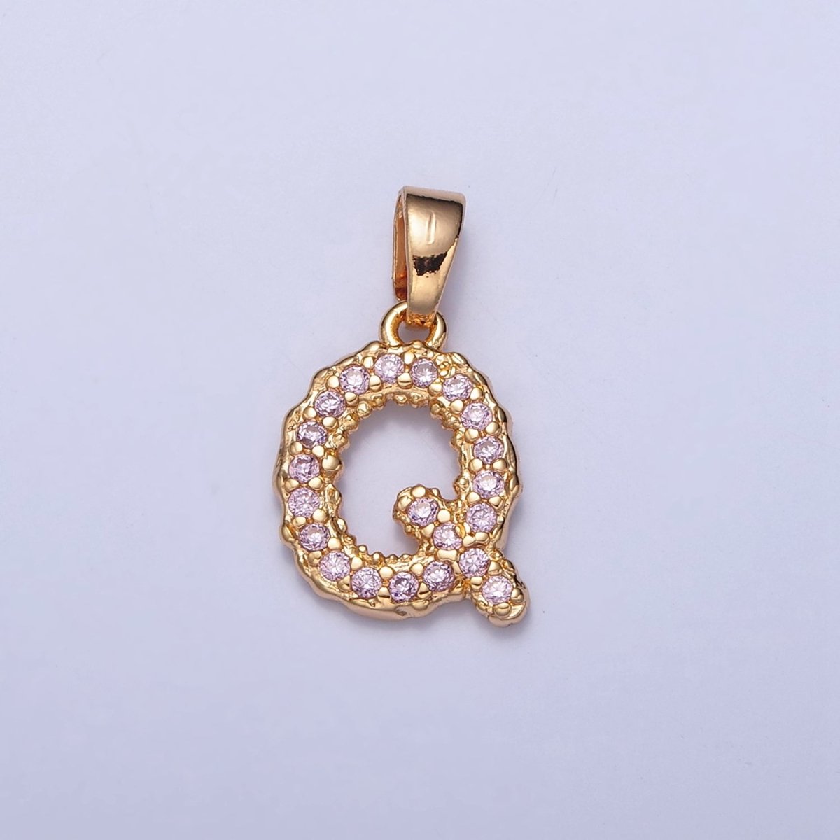 Gold Pink Pave Initial Charms, Gold Letter Charms , CZ Initial Charm, Cubic Zirconia Letters A-A1952-A-A1964