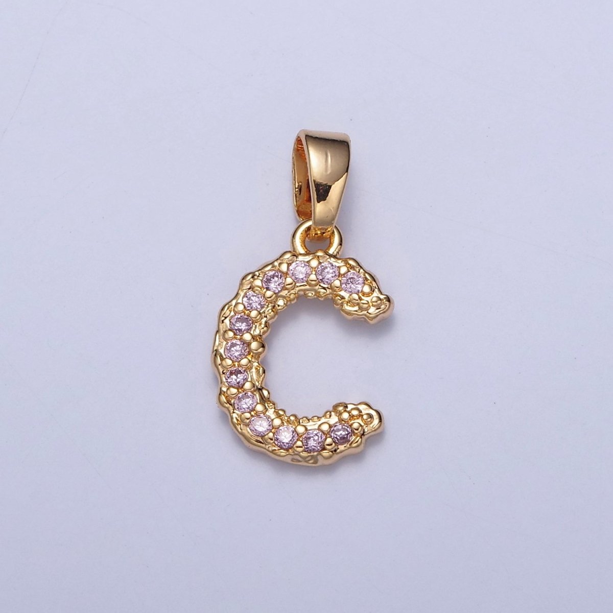 Gold Pink Pave Initial Charms, Gold Letter Charms , CZ Initial Charm, Cubic Zirconia Letters A-A1952-A-A1964