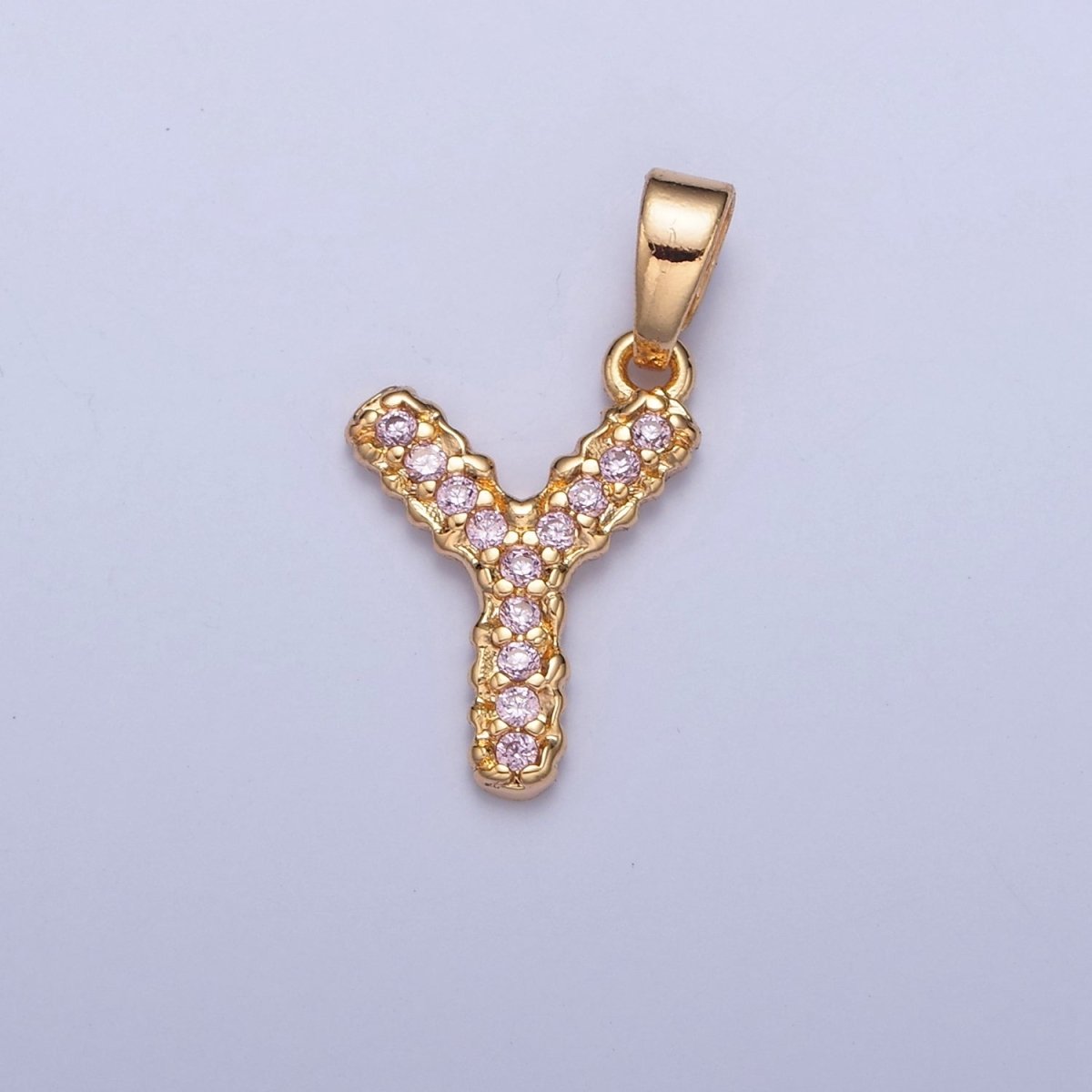 Gold Pink Pave Initial Charms, Gold Letter Charms , CZ Initial Charm, Cubic Zirconia Letters A-A1952-A-A1964