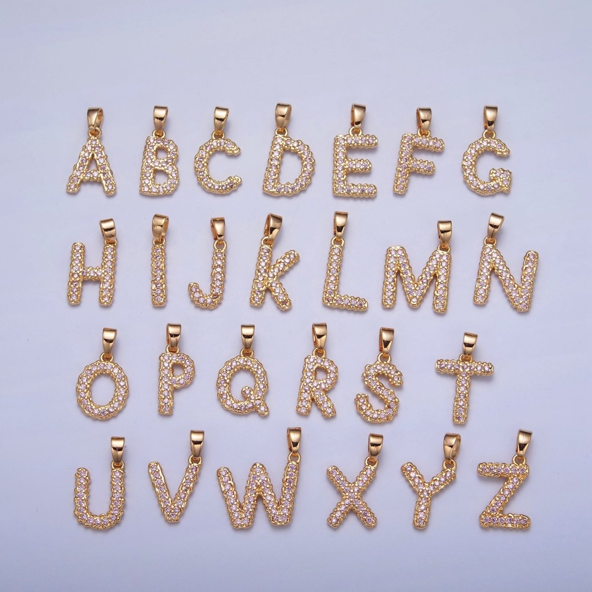 Gold Pink Pave Initial Charms, Gold Letter Charms , CZ Initial Charm, Cubic Zirconia Letters A-A1952-A-A1964