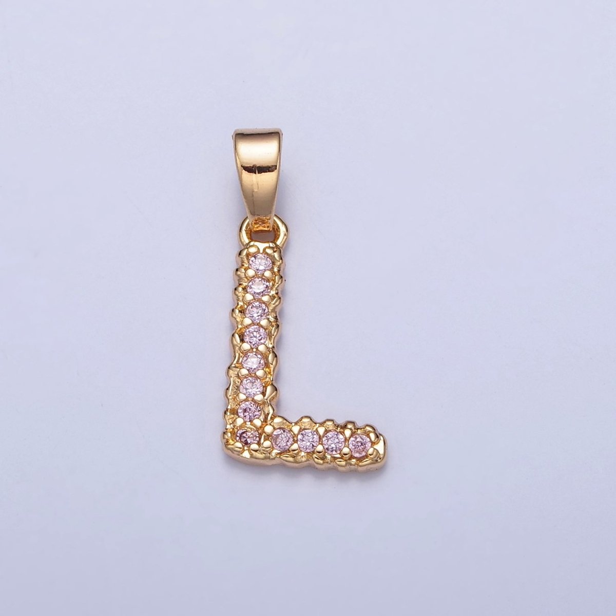Gold Pink Pave Initial Charms, Gold Letter Charms , CZ Initial Charm, Cubic Zirconia Letters A-A1952-A-A1964