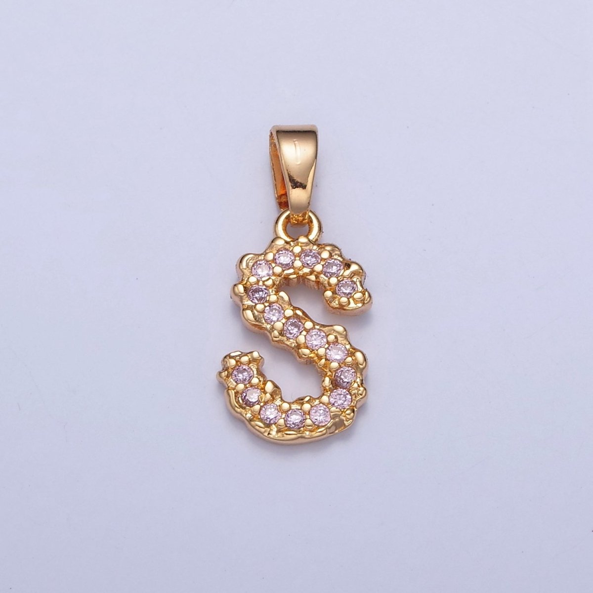 Gold Pink Pave Initial Charms, Gold Letter Charms , CZ Initial Charm, Cubic Zirconia Letters A-A1952-A-A1964