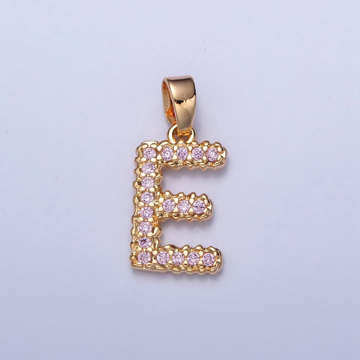 Gold Pink Pave Initial Charms, Gold Letter Charms , CZ Initial Charm, Cubic Zirconia Letters A-A1952-A-A1964