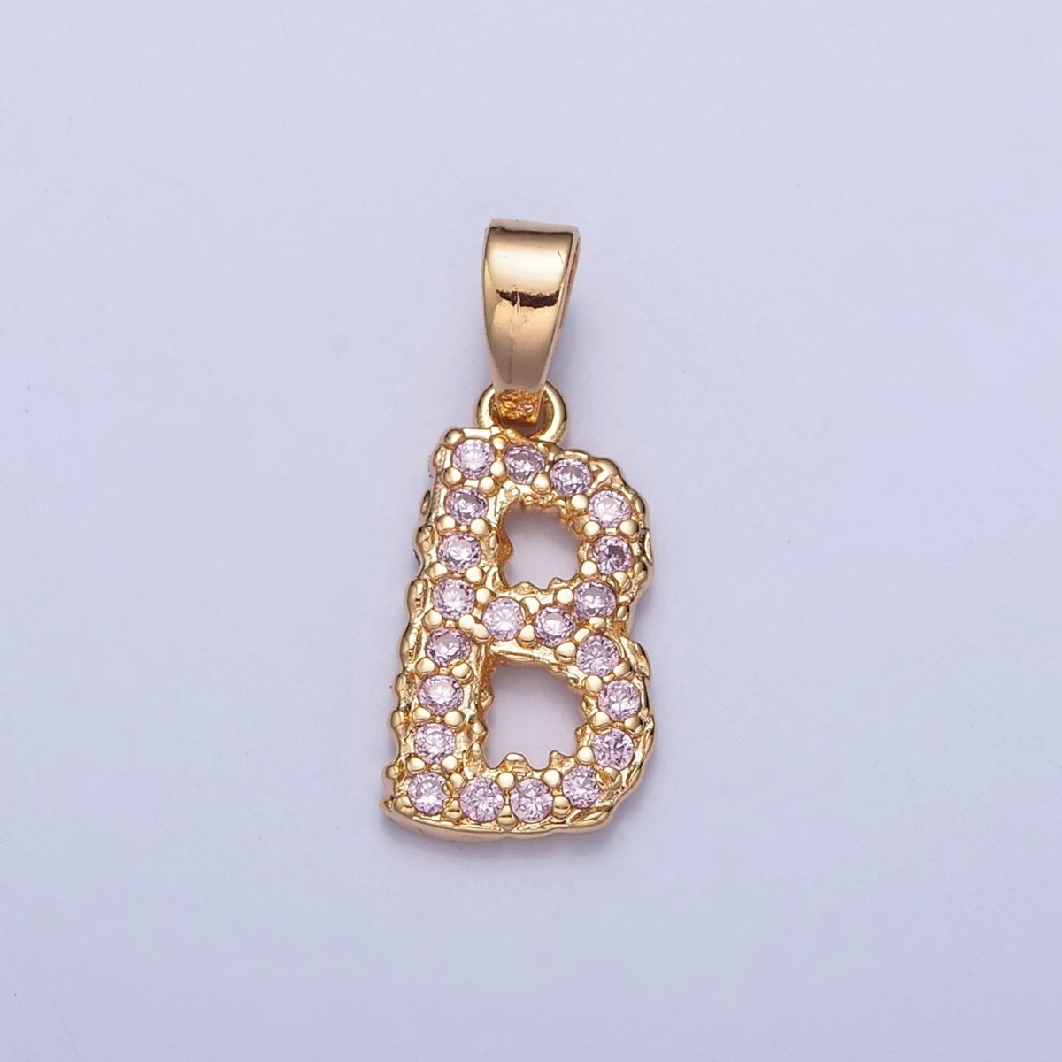 Gold Pink Pave Initial Charms, Gold Letter Charms , CZ Initial Charm, Cubic Zirconia Letters A-A1952-A-A1964