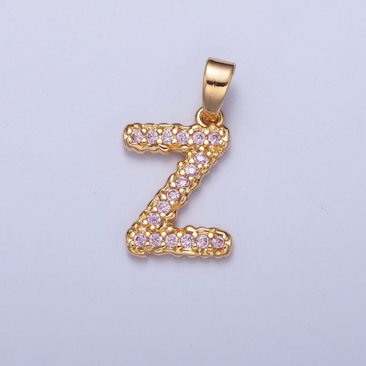 Gold Pink Pave Initial Charms, Gold Letter Charms , CZ Initial Charm, Cubic Zirconia Letters A-A1952-A-A1964
