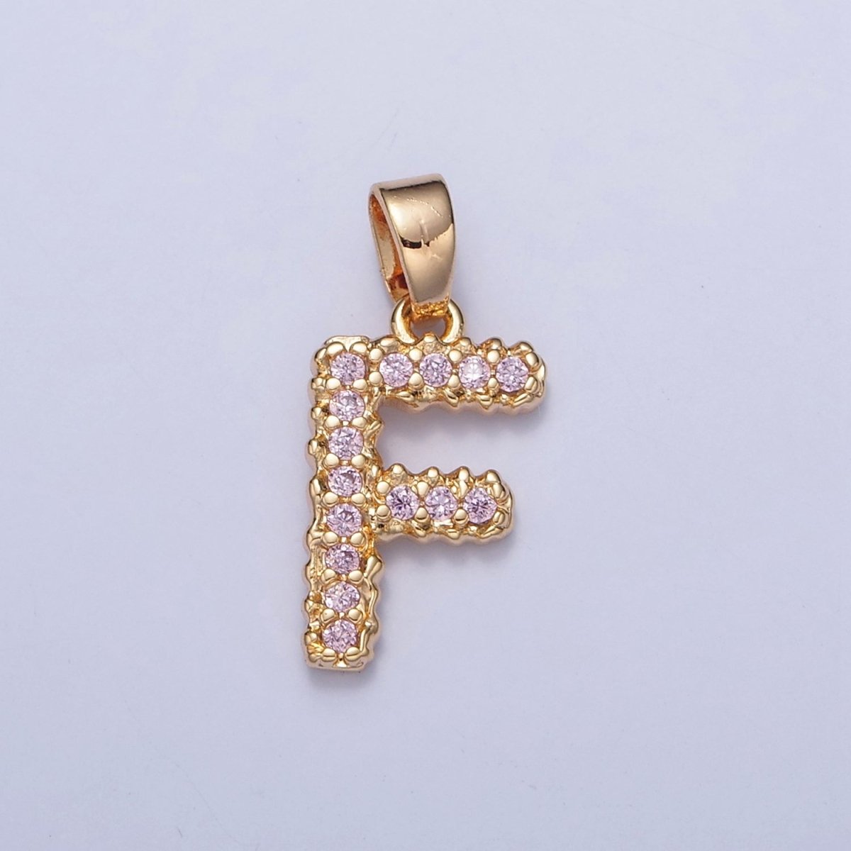 Gold Pink Pave Initial Charms, Gold Letter Charms , CZ Initial Charm, Cubic Zirconia Letters A-A1952-A-A1964