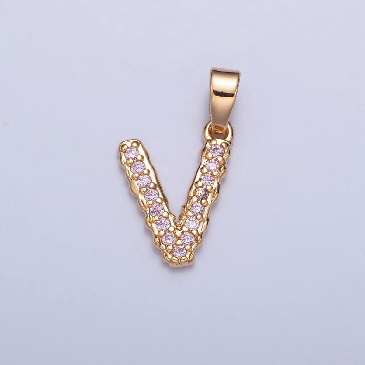 Gold Pink Pave Initial Charms, Gold Letter Charms , CZ Initial Charm, Cubic Zirconia Letters A-A1952-A-A1964
