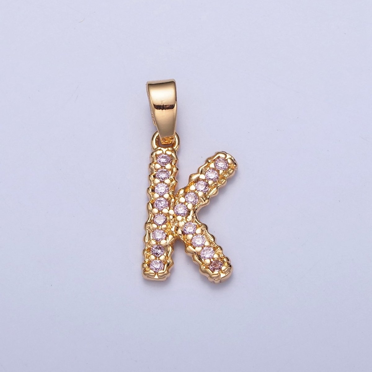 Gold Pink Pave Initial Charms, Gold Letter Charms , CZ Initial Charm, Cubic Zirconia Letters A-A1952-A-A1964