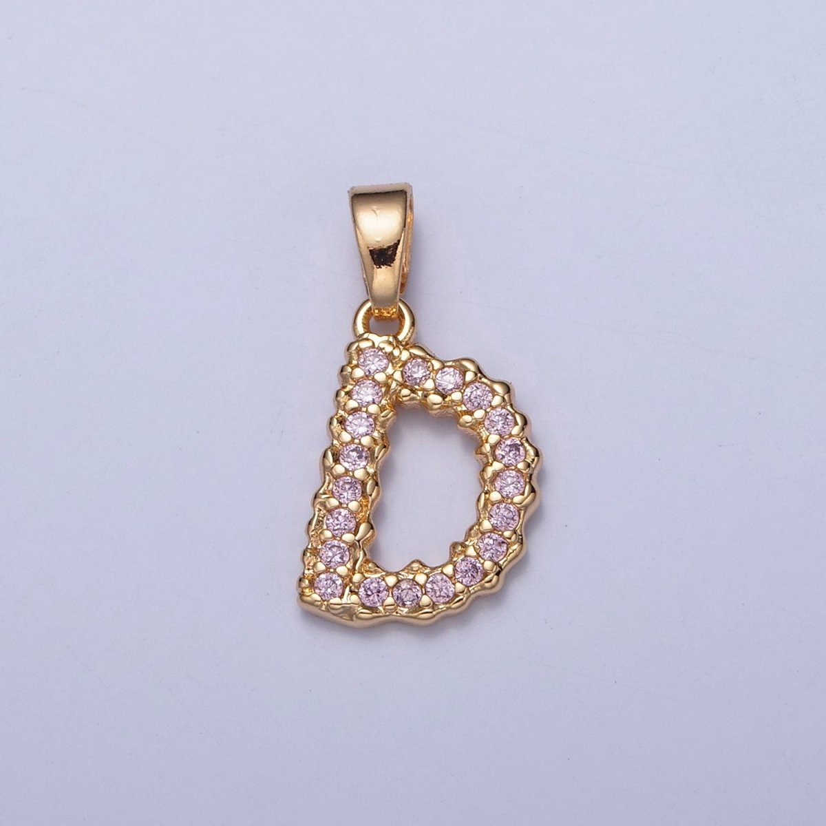 Gold Pink Pave Initial Charms, Gold Letter Charms , CZ Initial Charm, Cubic Zirconia Letters A-A1952-A-A1964