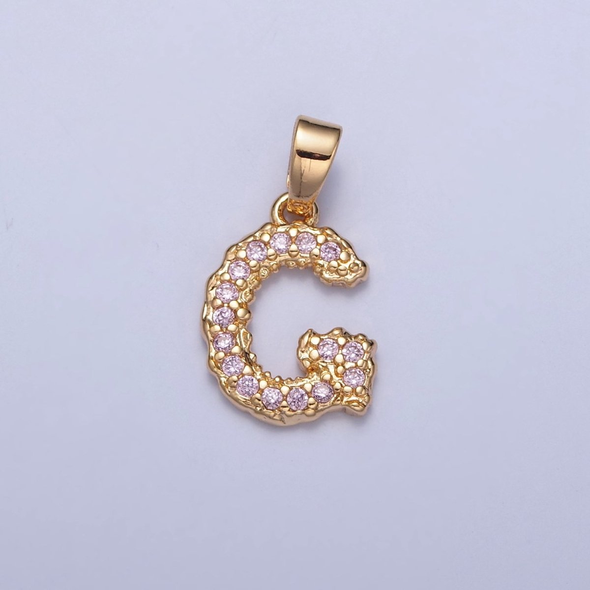 Gold Pink Pave Initial Charms, Gold Letter Charms , CZ Initial Charm, Cubic Zirconia Letters A-A1952-A-A1964