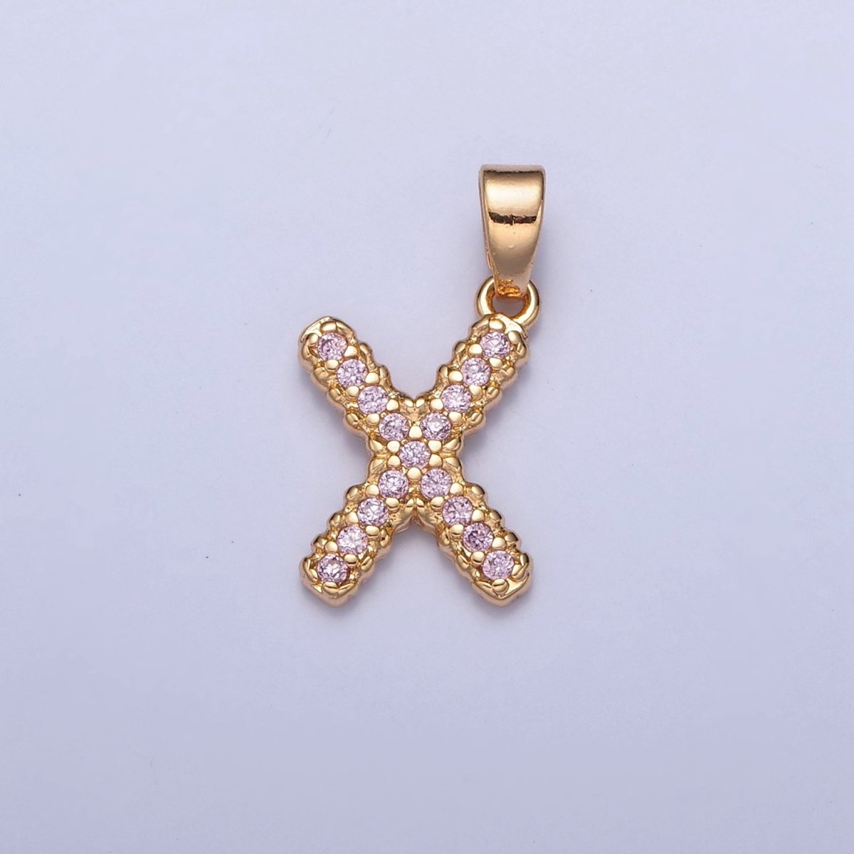 Gold Pink Pave Initial Charms, Gold Letter Charms , CZ Initial Charm, Cubic Zirconia Letters A-A1952-A-A1964