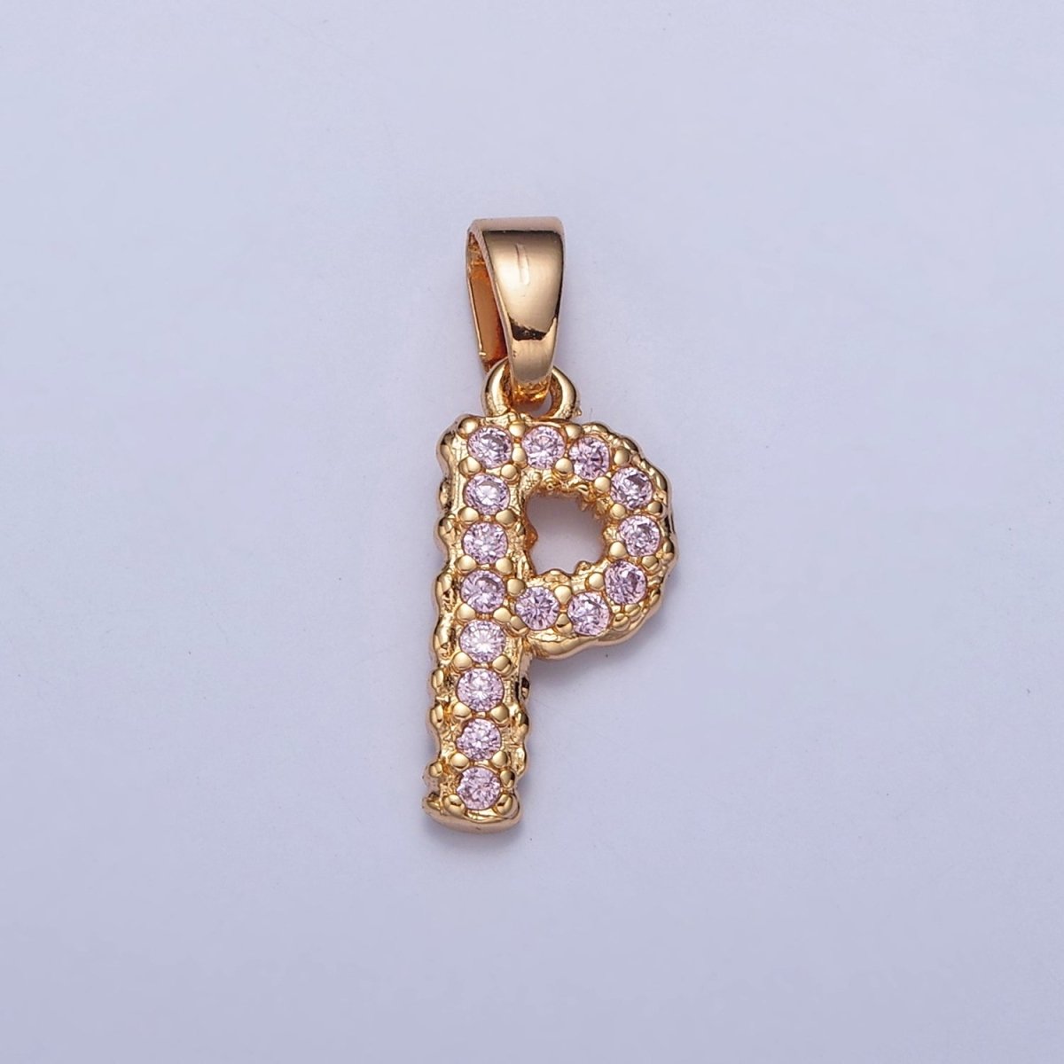 Gold Pink Pave Initial Charms, Gold Letter Charms , CZ Initial Charm, Cubic Zirconia Letters A-A1952-A-A1964