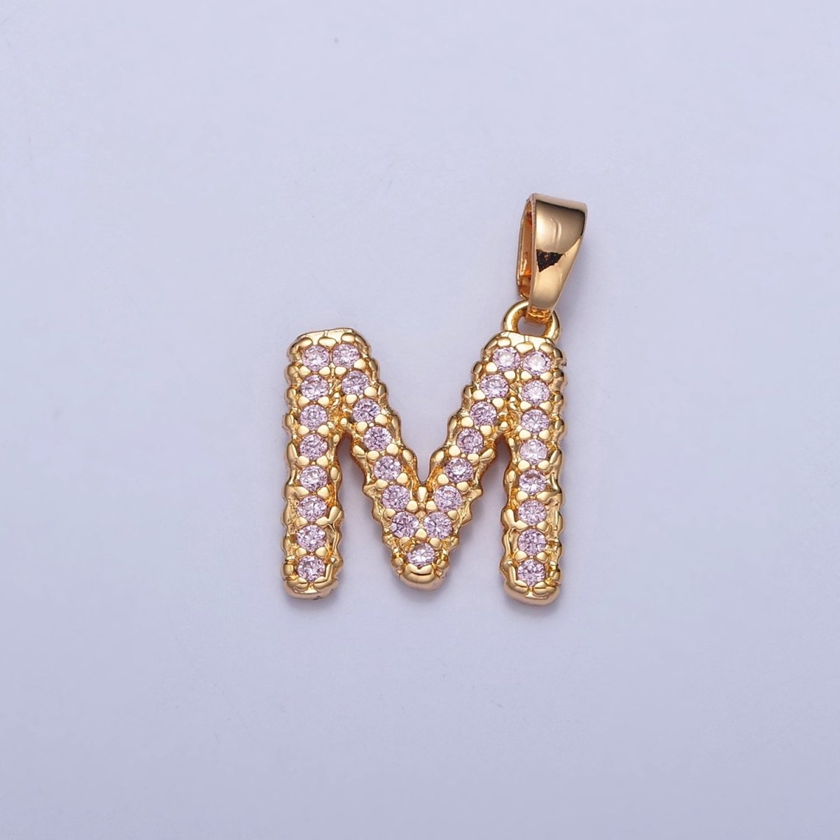 Gold Pink Pave Initial Charms, Gold Letter Charms , CZ Initial Charm, Cubic Zirconia Letters A-A1952-A-A1964
