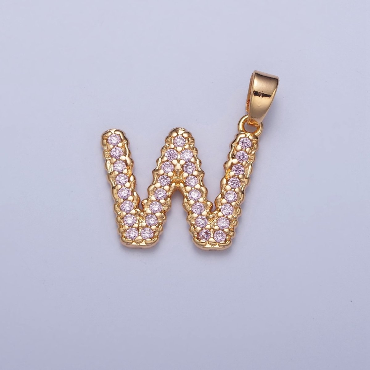 Gold Pink Pave Initial Charms, Gold Letter Charms , CZ Initial Charm, Cubic Zirconia Letters A-A1952-A-A1964
