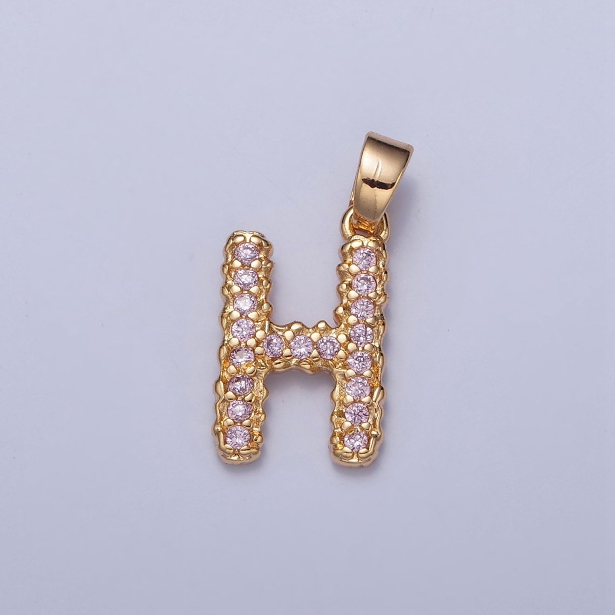Gold Pink Pave Initial Charms, Gold Letter Charms , CZ Initial Charm, Cubic Zirconia Letters A-A1952-A-A1964
