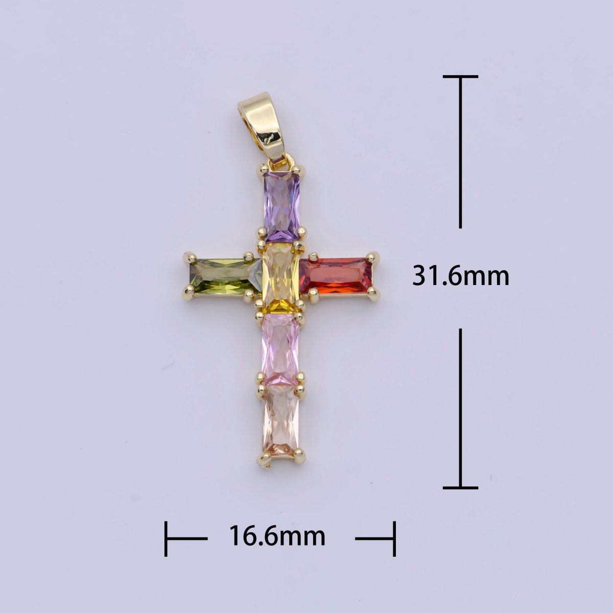 Gold Religious Cross Clear/Multicolor Baguette Cubic Zirconia Pendant | X-502 X-506