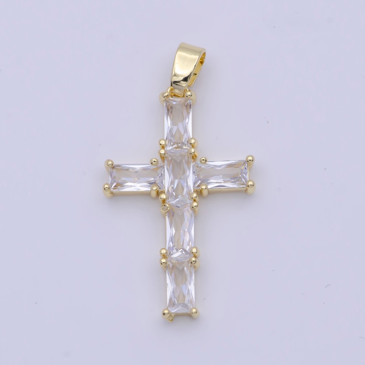 Gold Religious Cross Clear/Multicolor Baguette Cubic Zirconia Pendant | X-502 X-506