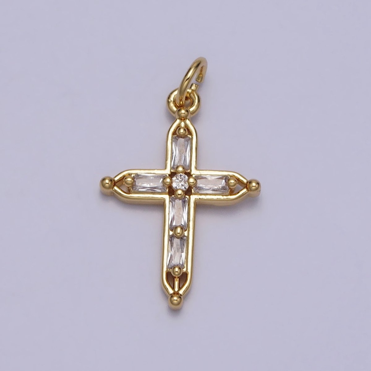 Gold Religious Pointed Passion Cross Baguette CZ Charm | AC207