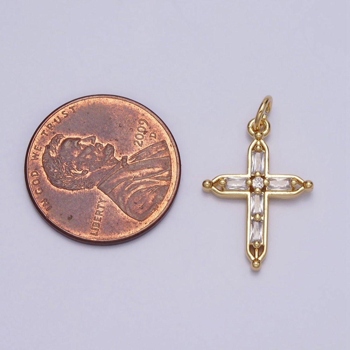 Gold Religious Pointed Passion Cross Baguette CZ Charm | AC207
