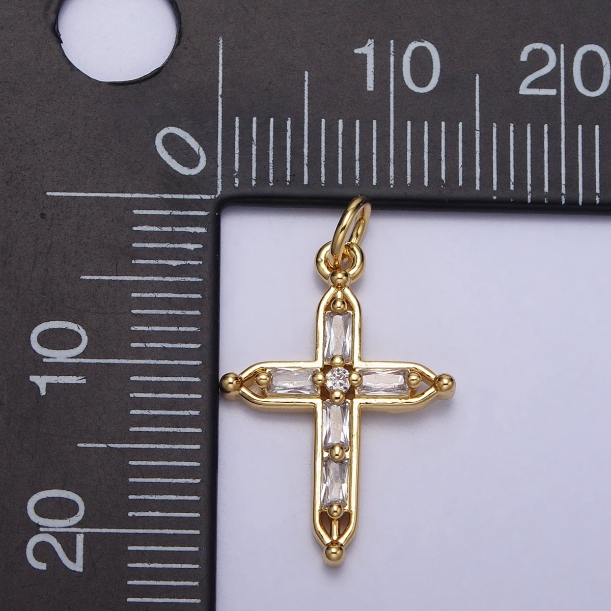 Gold Religious Pointed Passion Cross Baguette CZ Charm | AC207