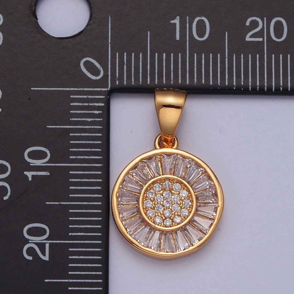 Gold Round Sunflower Sun Baguette CZ Pendant For Necklace Making X-377