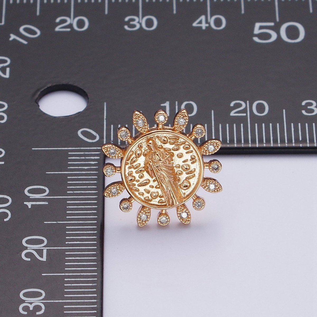 Gold Saint Jude Stud Earring Sun Medallion San Judas Earring Catholic Religious Jewelry Gift AE-1046
