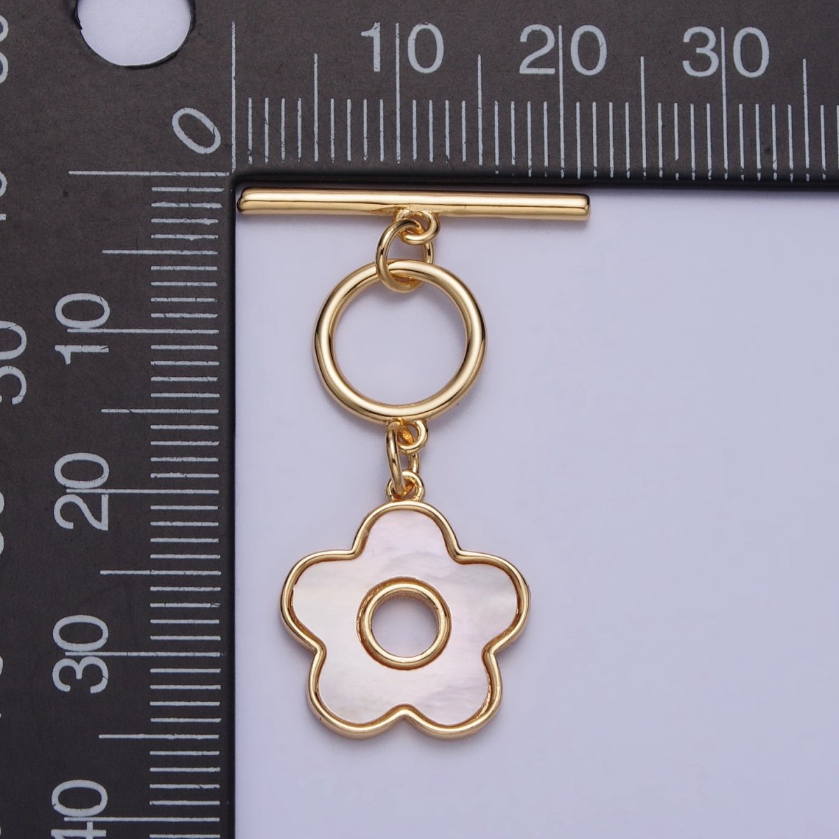 Gold Shell Pearl Flower Dangle Toggle Clasps Jewelry Closure Supply | Z-092