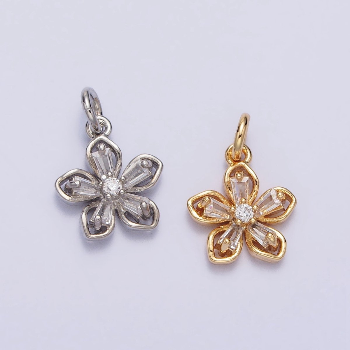 Gold, Silver Clear Baguette CZ Flower Petal Mini Add-On Charm | AC279