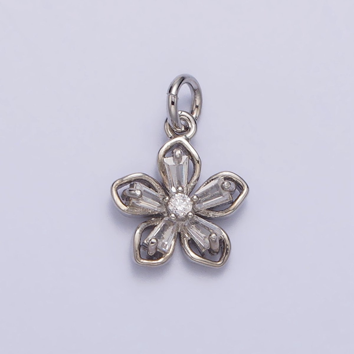 Gold, Silver Clear Baguette CZ Flower Petal Mini Add-On Charm | AC279