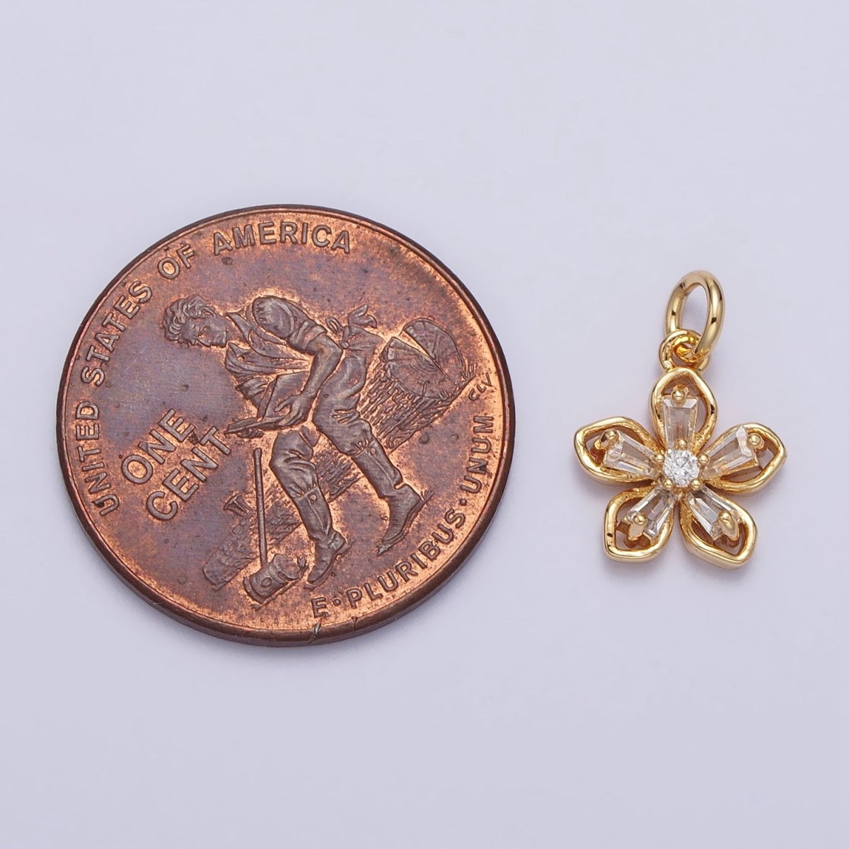 Gold, Silver Clear Baguette CZ Flower Petal Mini Add-On Charm | AC279