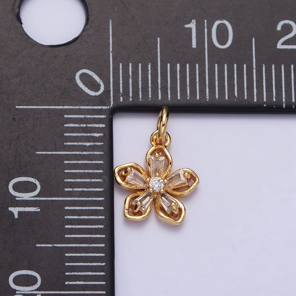 Gold, Silver Clear Baguette CZ Flower Petal Mini Add-On Charm | AC279