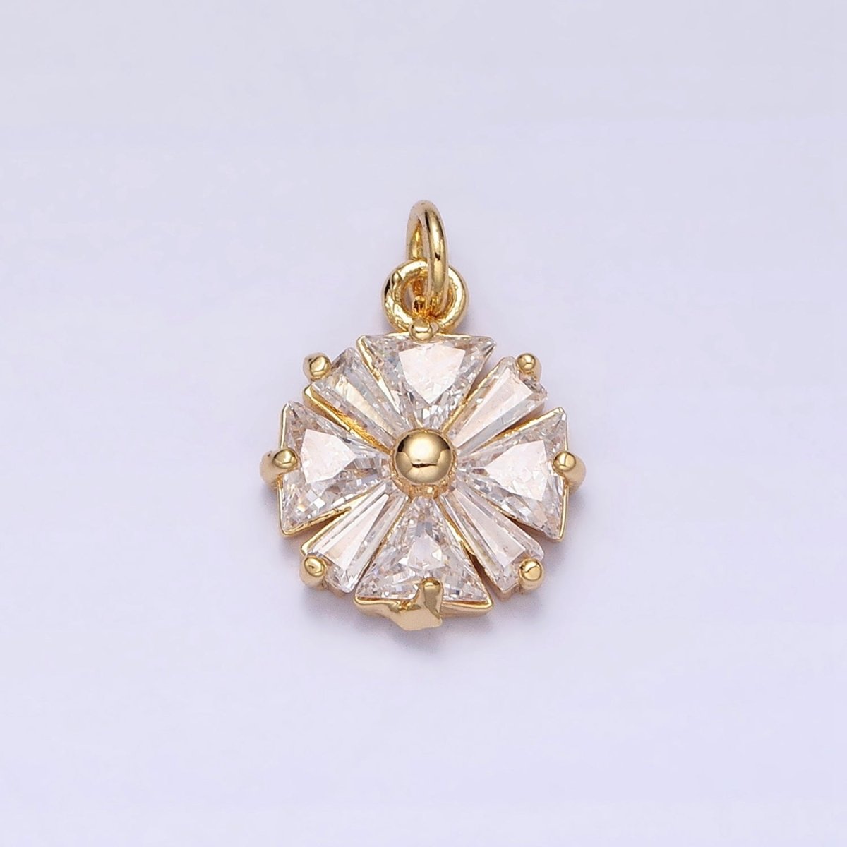 Gold, Silver Flower CZ Clear Geometric Triangle Baguette Add-On Charm | AC1237 AC1238