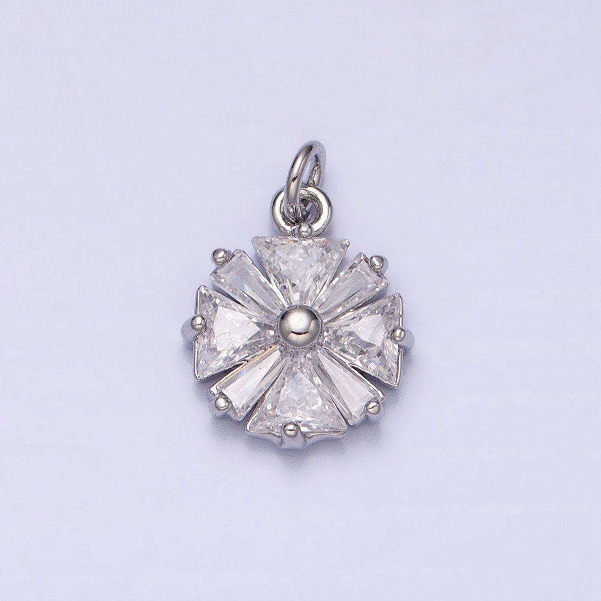 Gold, Silver Flower CZ Clear Geometric Triangle Baguette Add-On Charm | AC1237 AC1238