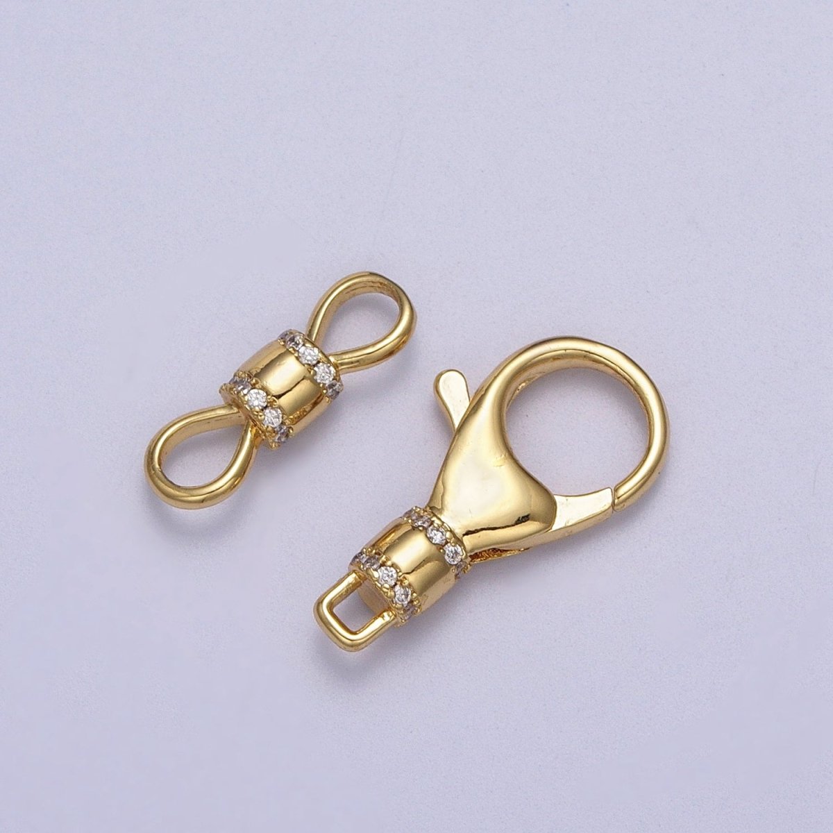 Gold, Silver Lobster Clasps Double Latch On Micro Paved CZ Jewelry Closure Supply | Z-041 Z-042