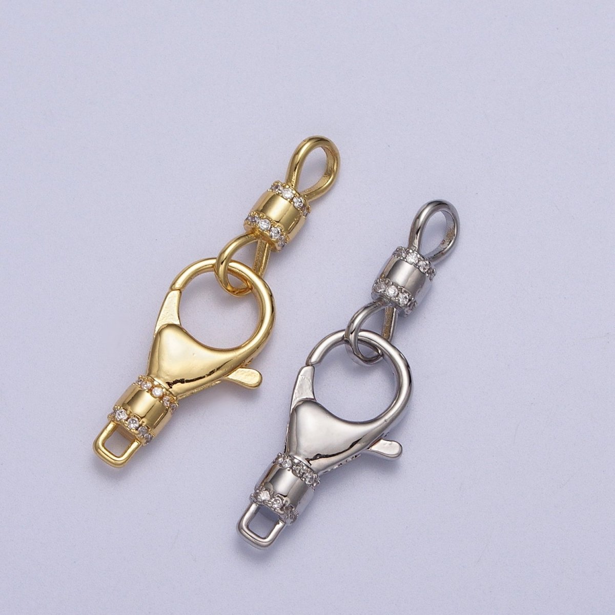 Gold, Silver Lobster Clasps Double Latch On Micro Paved CZ Jewelry Closure Supply | Z-041 Z-042