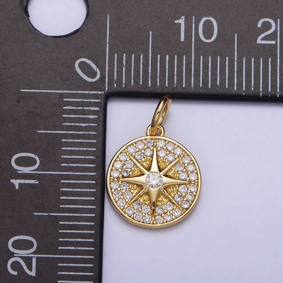 Gold, Silver Micro Paved Celestial North Star Round Coin Charm in Gold & Silver | AC1003 AC1004